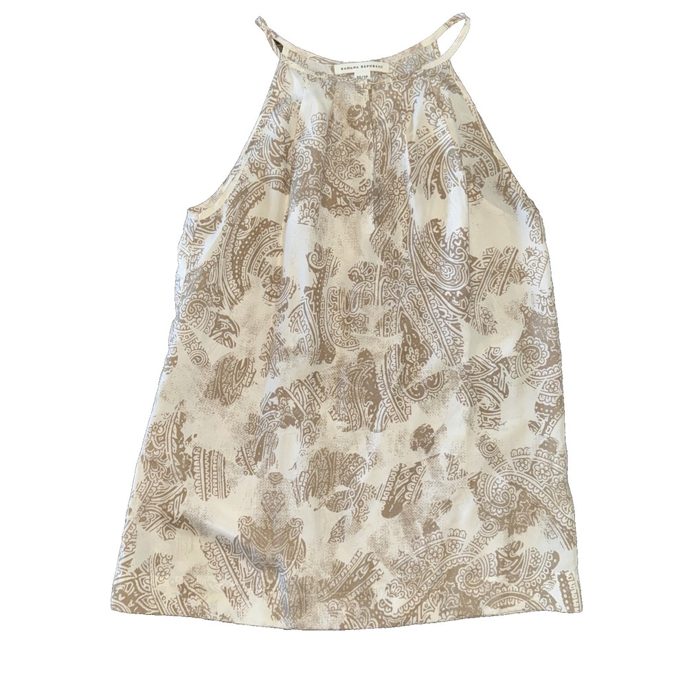 100% silk Banana Republic XS Womens Cream Tan Keyhole paisley print Tank resort - Picture 1 of 7